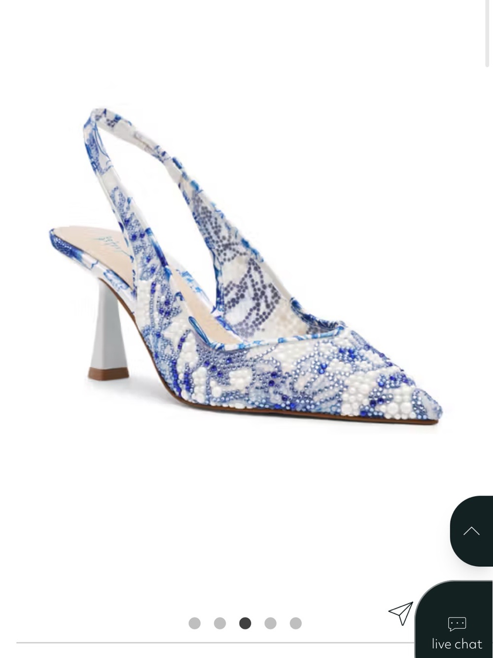 Betsey Johnson Blue & White Beaded Slingback Pump